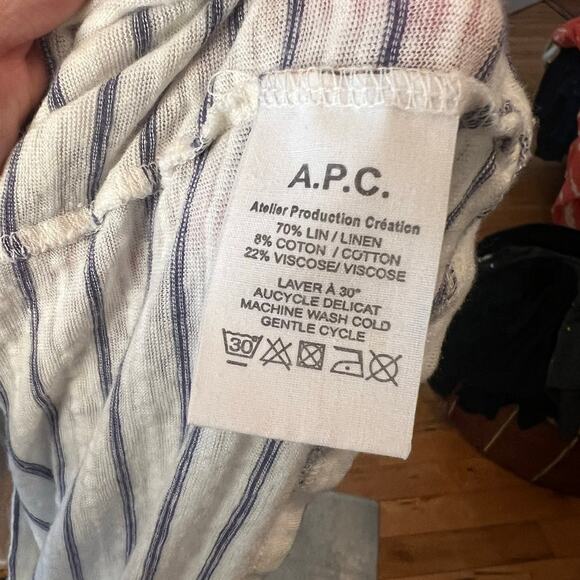 A.P.C. White Striped Linen Cotton Blend Long Sleeve Tee Size Small - Picture 8 of 9